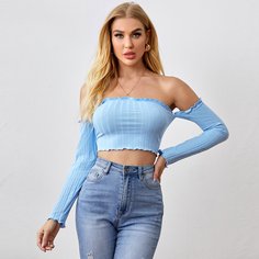 Оборка Одноцветный Сексуальный Футболки Shein