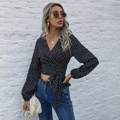 Кроп блузка с узлом в горошек Shein