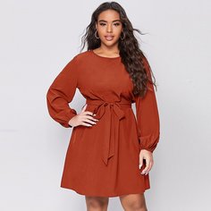 Однотонное платье размера плюс с оригинальным рукавом и поясом Shein