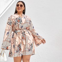 Платье размера плюс с поясом и принтом цепи Shein