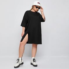 Длинное платье-футболка размера плюс с разрезом Shein