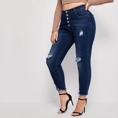 Разрезы Одноцветный Джинсы размер плюс Shein