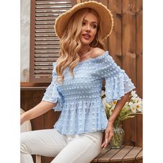 Оборка Одноцветный Бохо Блузы Shein