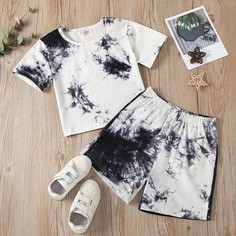 Футболка и шорты с принтом тай-дай для девочек Shein