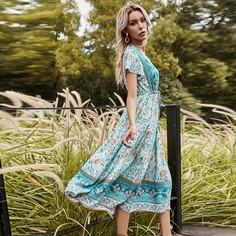 на кулиске Цветочный принт Бохо Платье Shein