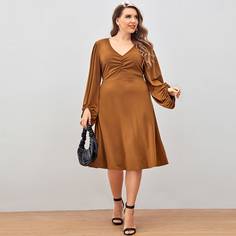 Пуговица Одноцветный Повседневный Платья размер плюс Shein