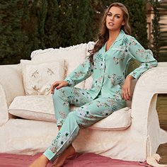 Пуговица Цветочный принт Элегантный Комплект пижамы Shein