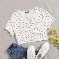 со сборками цветочный Повседневный Футболки Shein