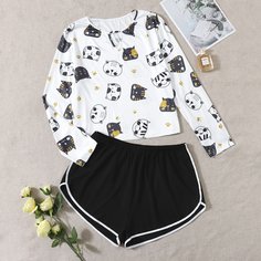 Пижама размера плюс с принтом кошки Shein