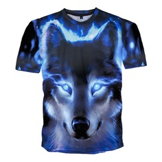 Мужская футболка с круглым вырезом и 3D принтом волка Shein