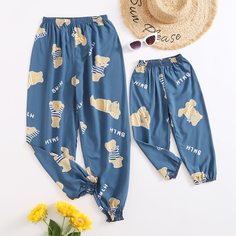 Оборка буква Повседневный Брюки Shein