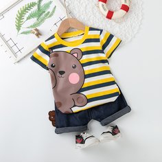 Джинсовые шорты и футболка с мультипликационным принтом для мальчиков Shein