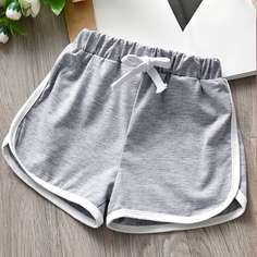 Серый Контрастная отделка Спортивный Шорты для девочек Shein