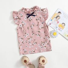 Бант Цветочный Бохо Блузы для девочек Shein