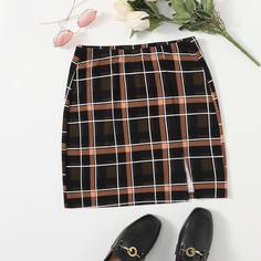 Юбка размера плюс в клетку с разрезом Shein