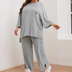 Брюки и асимметричный топ с карманом размера плюс Shein