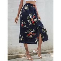 Асимметричная юбка с цветочнным принтом Shein