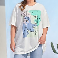 Футболка размера плюс с принтом кленового листа Shein