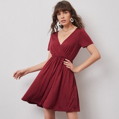 Однотонное платье с v-образным воротником Shein