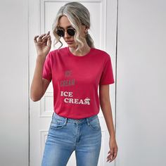 Футболка с текстовым принтом и узором мороженого Shein