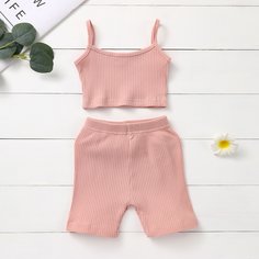 Вязаная майка и велошорты в рубчик для девочек Shein
