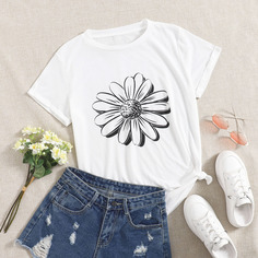 Футболка с цветочным принтом Shein