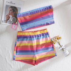 Шорты и топ в радужную полоску Shein
