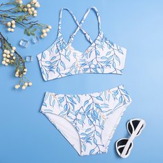 крест на крест Растения Бохо Купальники для девочек Shein