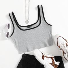Трикотажная короткая майка Shein