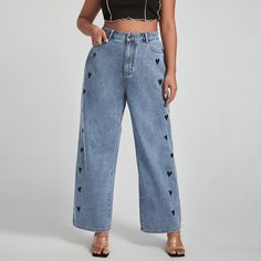 Сердечко Джинсы размер плюс Shein