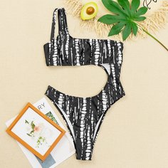 Слитный купальник на одно плечо с разрезом Shein
