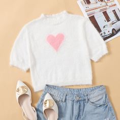 Вязанный топ с рисунком сердца Shein