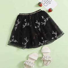 с вышивкой Растения Бохо Юбки для девочек Shein