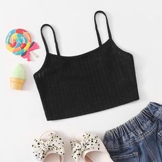 Рубчатый трикотажный топ на подтяжках для девочек Shein