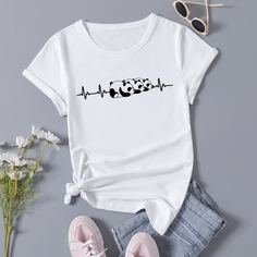 С карикатурой Повседневный Футболки Shein