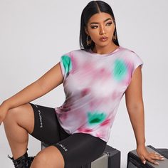 тай дай Повседневный Размера плюс жилет Shein