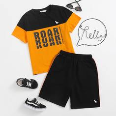Шорты и контрастный топ с текстовым принтом для мальчиков Shein