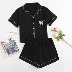 на пуговицах Животный Повседневный Пижама размер плюс Shein