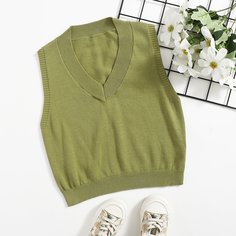 Жилет-свитер с v-образным воротником для девочек Shein