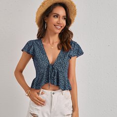 Топ с принтом и оборкой Shein