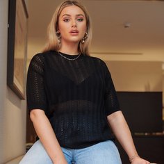 Вязаный прозрачный топ размера плюс с разрезом Shein