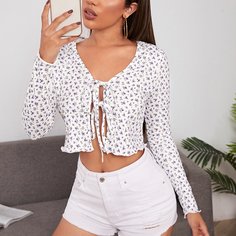 Короткий топ с цветочным принтом и узлом Shein