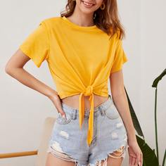 Однотонная футболка с узлом Shein
