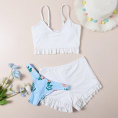 Бикини в рубчик и шорты 3шт для девочек Shein