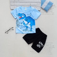 Шорты и футболка с текстовым, мультипликационным принтом для мальчиков Shein