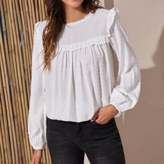 Оборка Одноцветный Бохо Блузы Shein