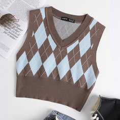 Вязаный жилет с узором аргайл Shein