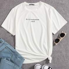 Лозунг Повседневный Футболки Shein