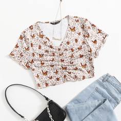 со сборками Животный Повседневный Футболки Shein