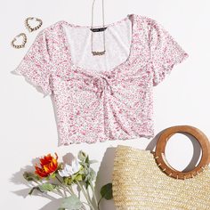 узел цветочный Повседневный Футболки Shein